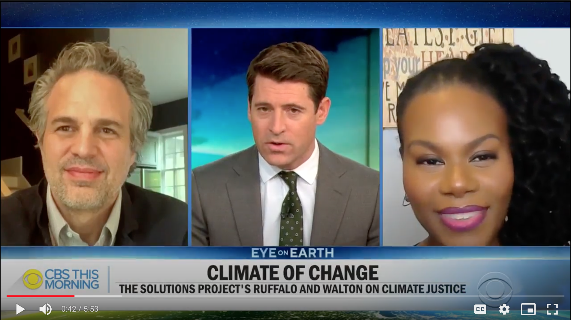 Screenshot of Mark Ruffalo and Gloria Walton on CBS This Morning.