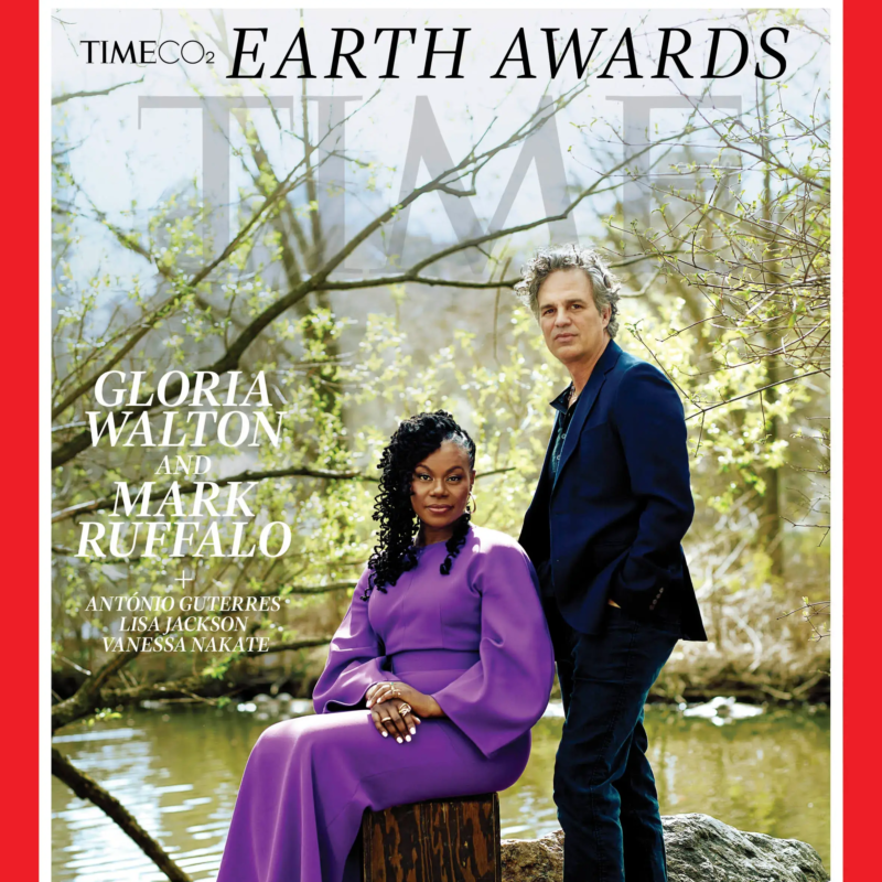 cover of TIME magazine featuring Gloria Walton CEO and President of The Solutions Project and actor Mark Ruffalo co-founder of The Solutions Project